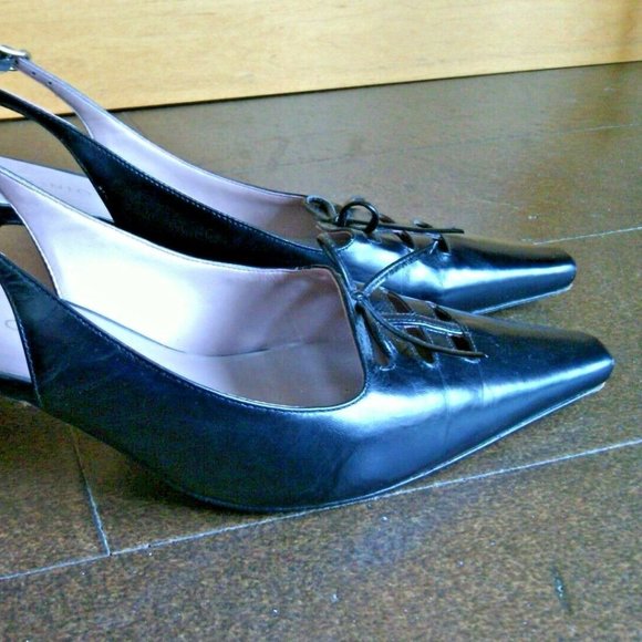 Antonio Melani Women's Glove Fit Black Leather Square Toe Ankle Strap Heels Bows - Picture 5 of 16